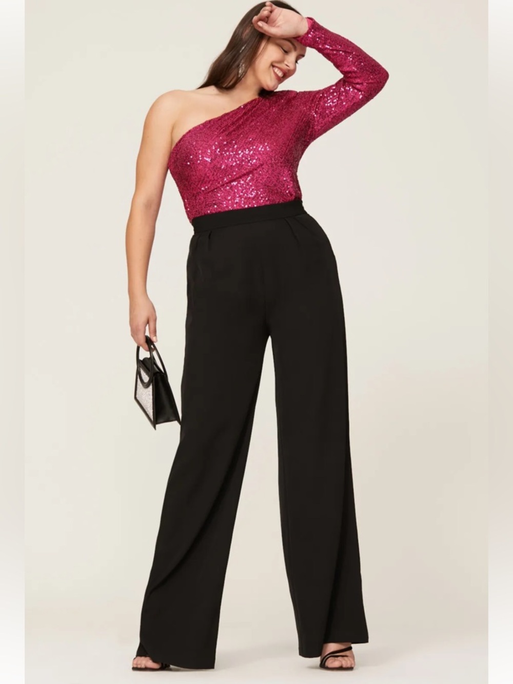Trina Turk Fuchsia Sequined One-Shoulder Blouse, NWT